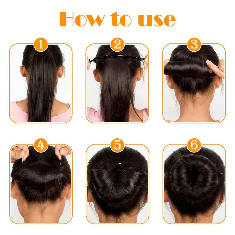 UPSTORE 6 PCS Black Hair Bun Makers - Upgraded Plastic Donut Shaper Set, Braiding Tool, Curler, and Instant Snap Buns for Women and Girls - Image 3